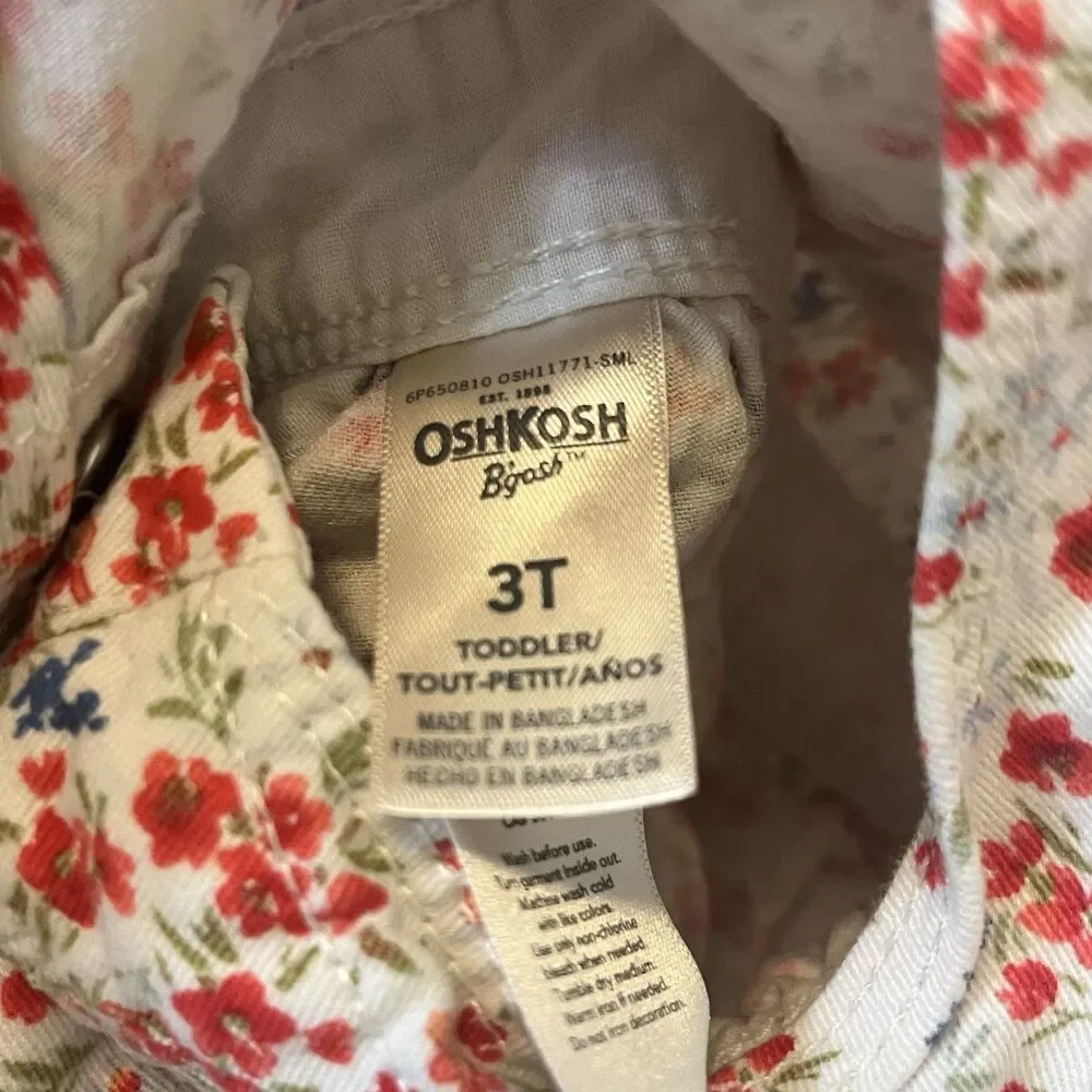Oshkosh B'gosh Red White Blue Floral Overall Dress Cotton Girls Size 3T